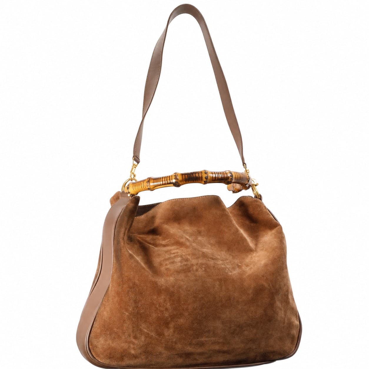 Gucci Bamboo Suede Leather Hobo Shoulder Bag Handbag Purse Brown handbags auction on bidia.ai