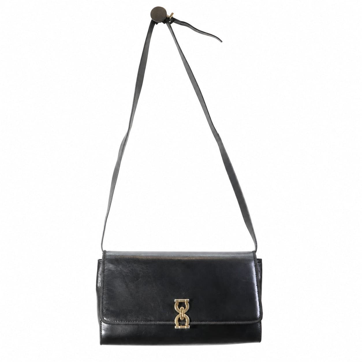 Salvatore Ferragamo Gancini Black Leather Crossbody Shoulder Bag Handbag Purse handbags auction on bidia.ai