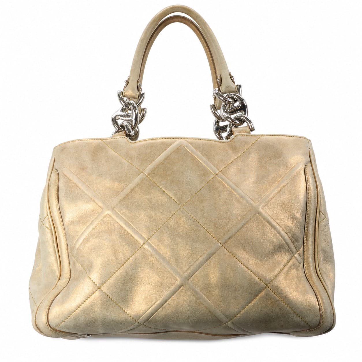 Salvatore Ferragamo Metallic Gold Quilted Leather Satchel Handbag Purse Shoulder Bag handbags auction on bidia.ai