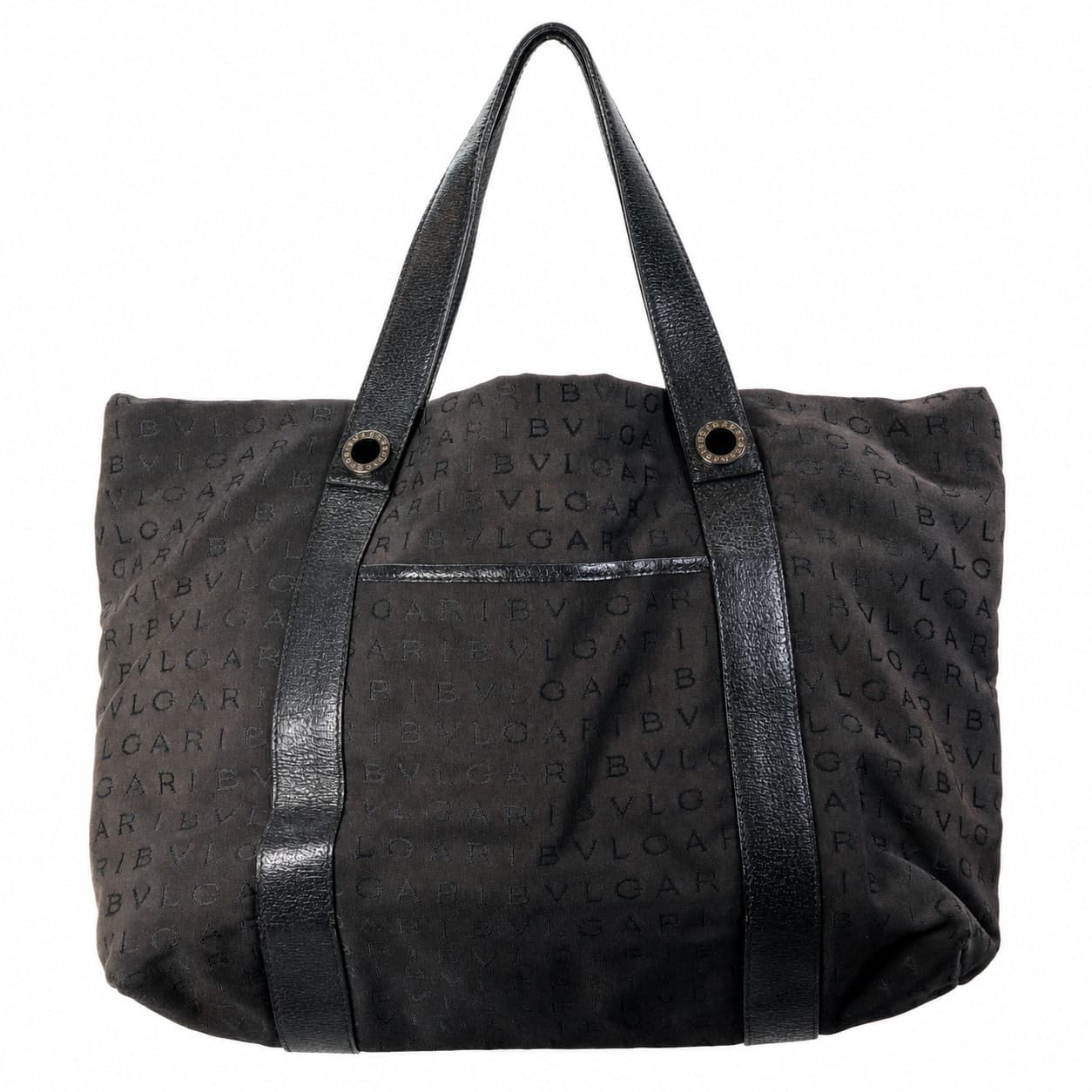 Bvlgari Logo Mania Canvas Leather Tote Bag Handbag Purse Shoulder Bag Black handbags auction on bidia.ai