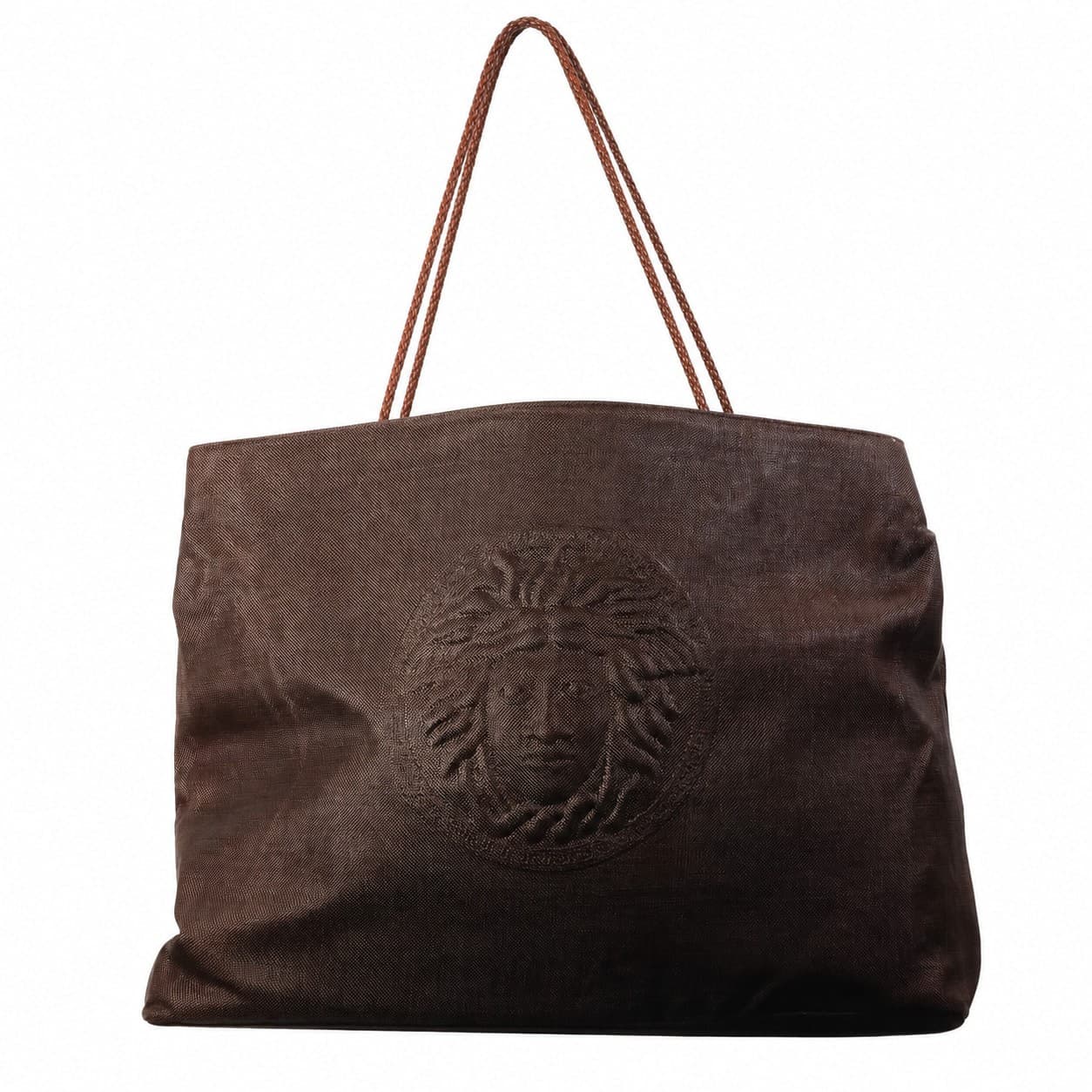 Gianni Versace Brown Canvas Medusa Embroidered Tote Bag Purse Shoulder Handbag handbags auction on bidia.ai