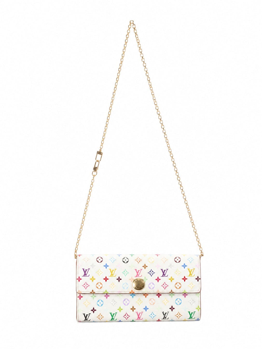 Louis Vuitton Multicolore Blanc Pochette Wallet Chain Bag White Monogram Canvas handbags auction on bidia.ai