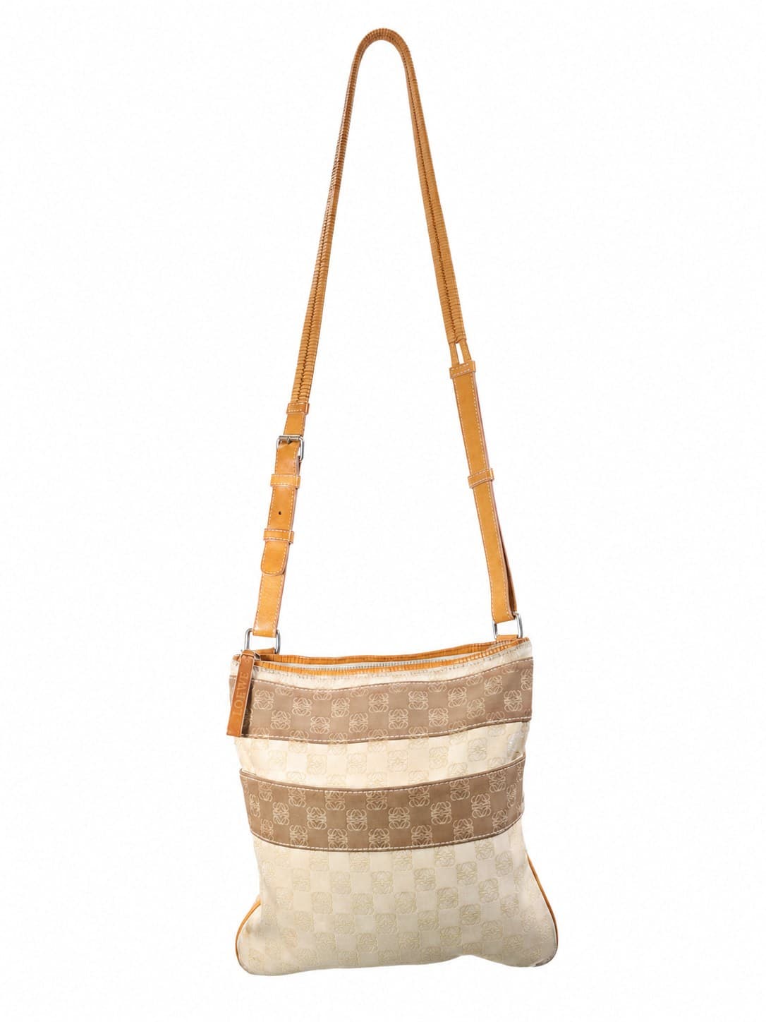 Loewe Anagram Canvas Crossbody Shoulder Bag Leather Trim Beige Tan Purse handbags auction on bidia.ai