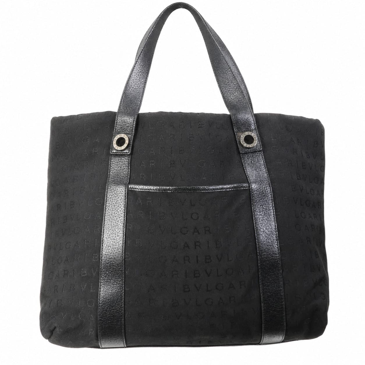 Bulgari Logomania Black Canvas Leather Tote Bag Handbag Purse handbags auction on bidia.ai