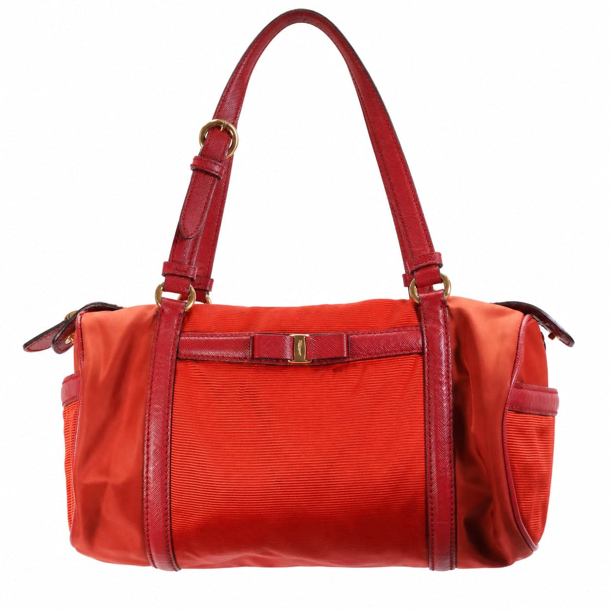 Salvatore Ferragamo Red Grosgrain Leather Shoulder Bag Handbag Purse Satchel handbags auction on bidia.ai