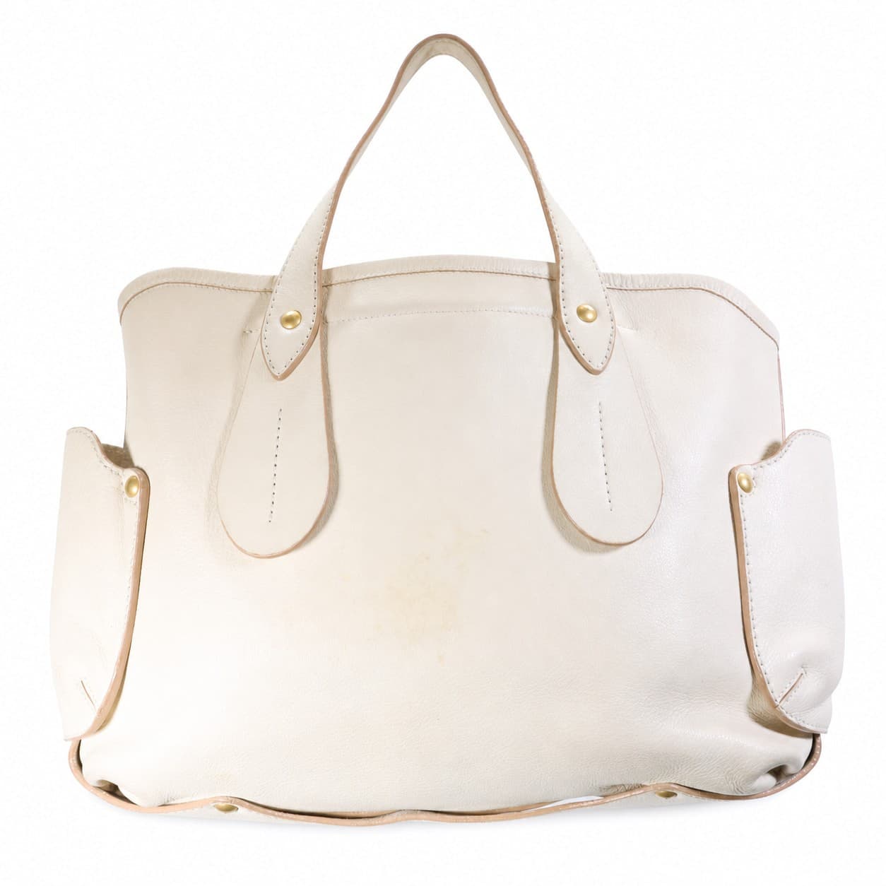 Salvatore Ferragamo Cream Leather Tote Bag Handbag Purse Top Handle handbags auction on bidia.ai