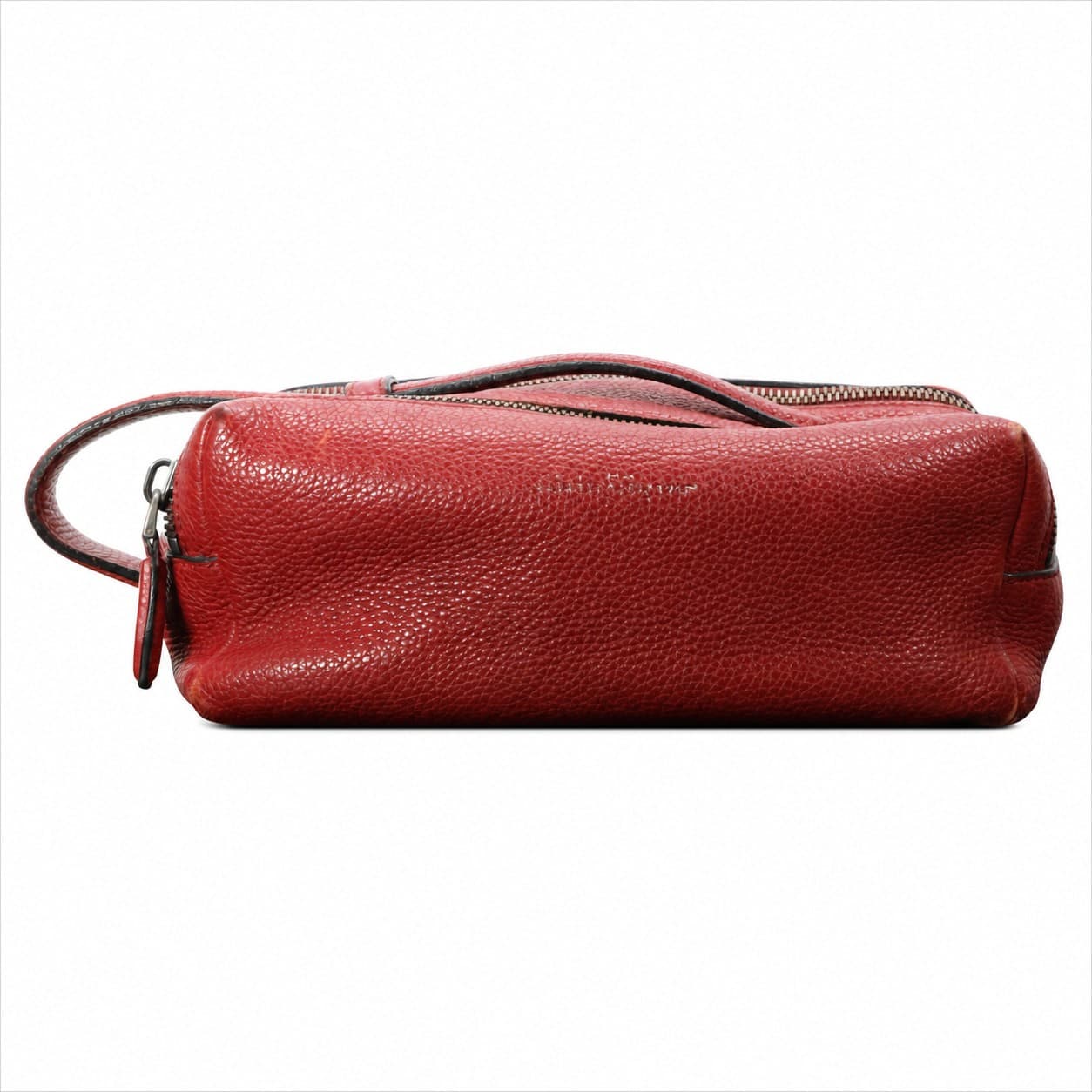 Red Pebbled Leather Double Zip Toiletry Bag Cosmetic Case Pouch Travel handbags auction on bidia.ai