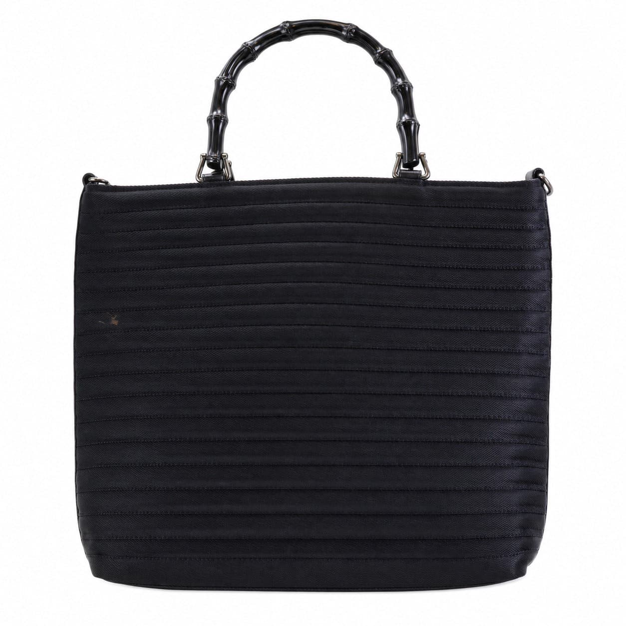 Gucci Bamboo Black Ribbed Nylon Handbag Purse Tote Top Handle Bag handbags auction on bidia.ai