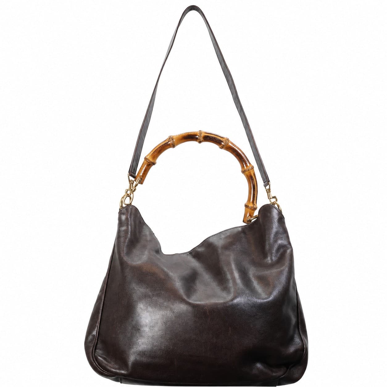 Gucci Bamboo Brown Leather Hobo Bag Handbag Purse Shoulder Bag handbags auction on bidia.ai