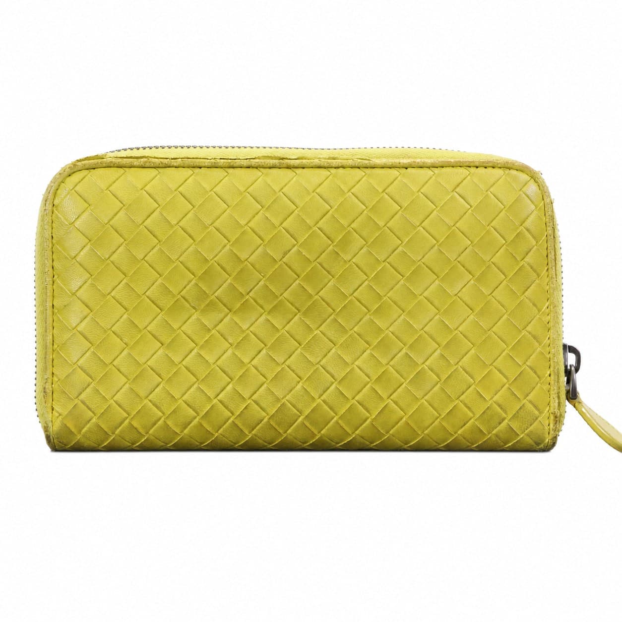 Bottega Veneta Intrecciato Woven Leather Zip Around Continental Wallet Chartreuse Yellow Green handbags auction on bidia.ai
