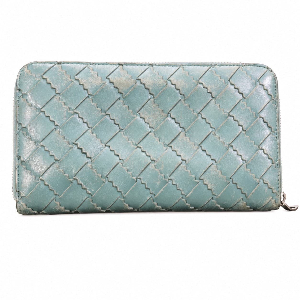 Bottega Veneta Intrecciato Woven Leather Zip Around Continental Wallet Aqua Blue handbags auction on bidia.ai