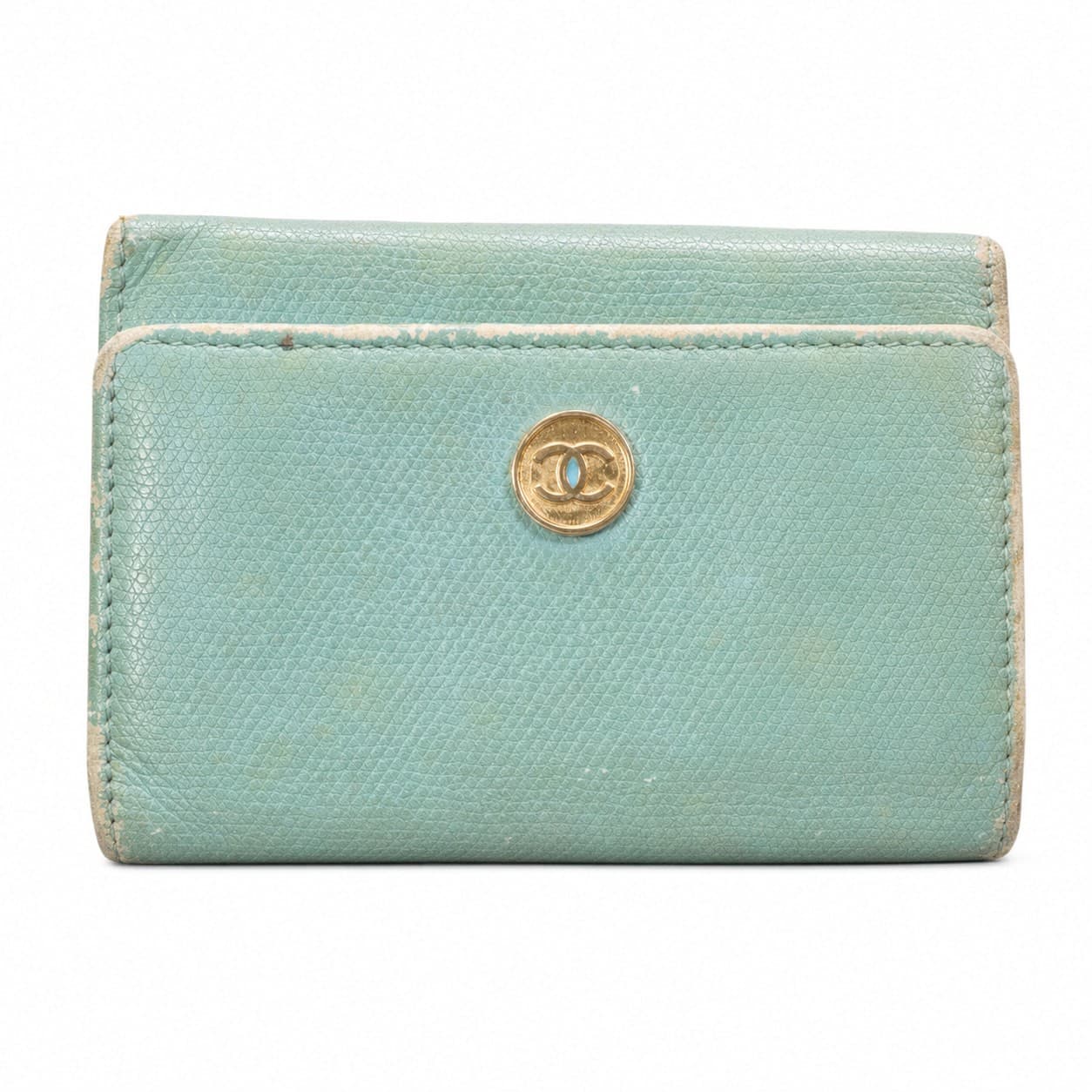 Chanel Caviar Leather Snap Card Holder Key Case Wallet Light Blue Gold Hardware handbags auction on bidia.ai