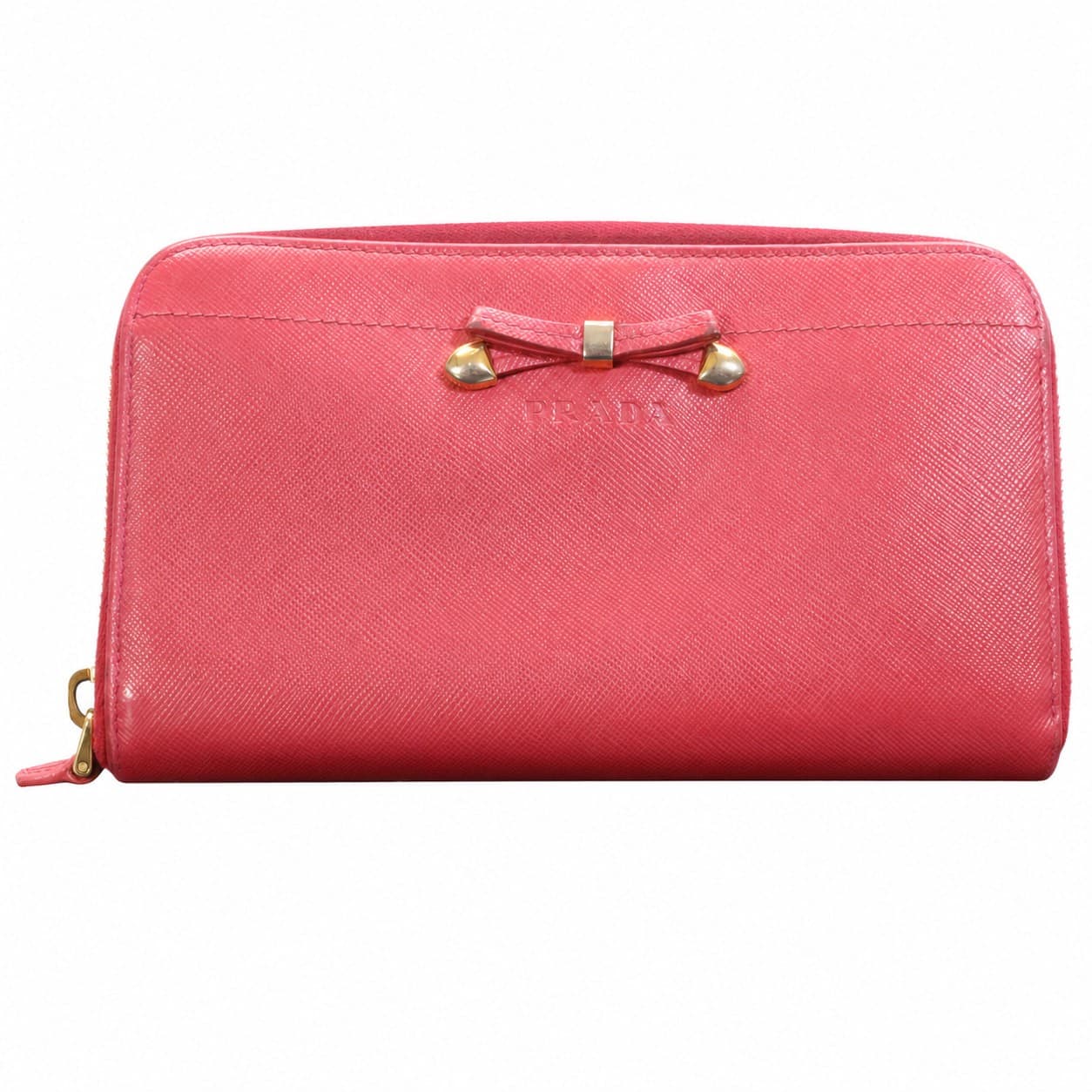 Prada Saffiano Leather Bow Zip Around Wallet Pink handbags auction on bidia.ai