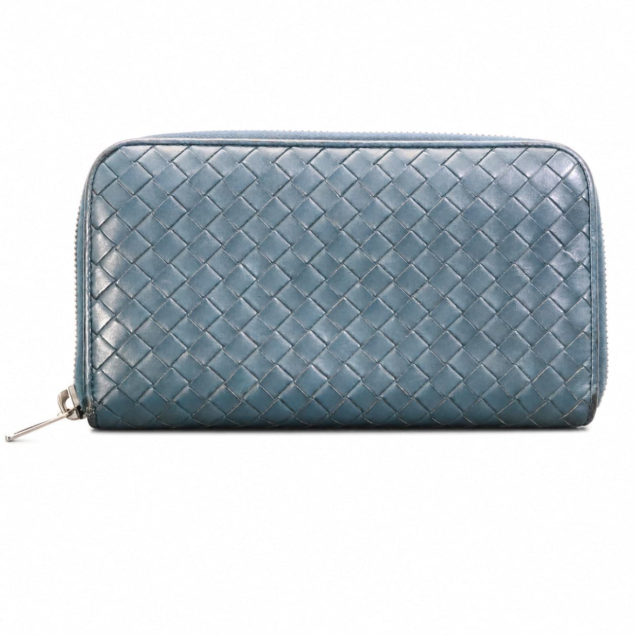 Bottega Veneta Intrecciato Woven Leather Zip Around Continental Wallet Blue handbags auction on bidia.ai