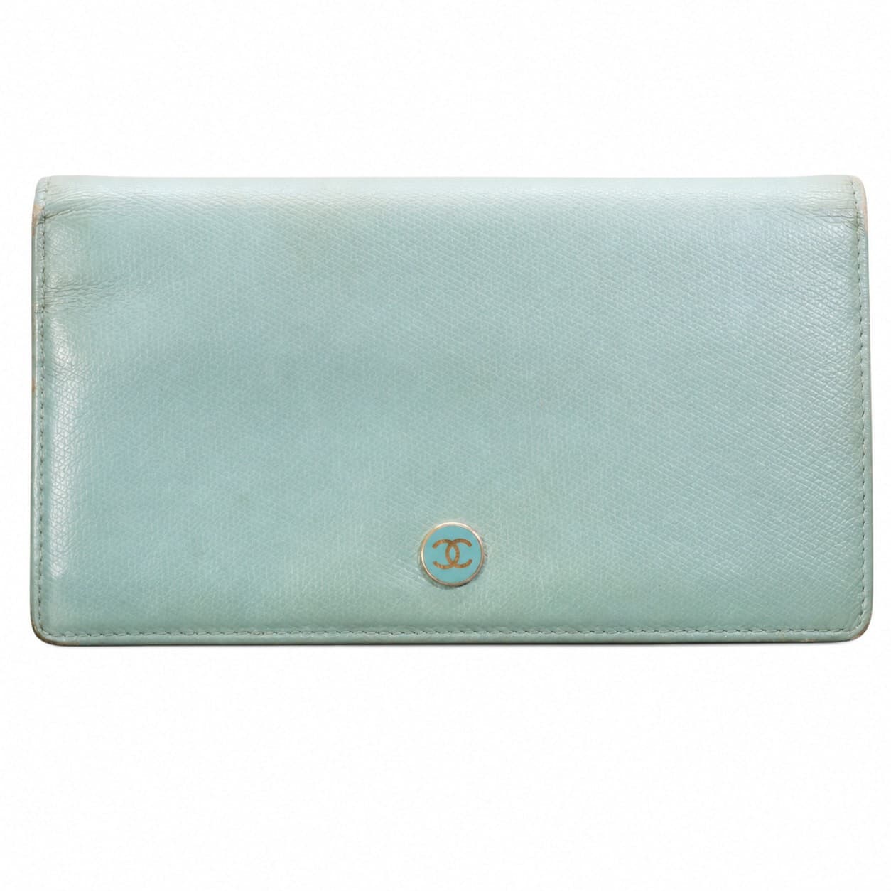 Chanel Caviar Leather Bi-Fold Snap Wallet Mint Turquoise Gold Hardware handbags auction on bidia.ai