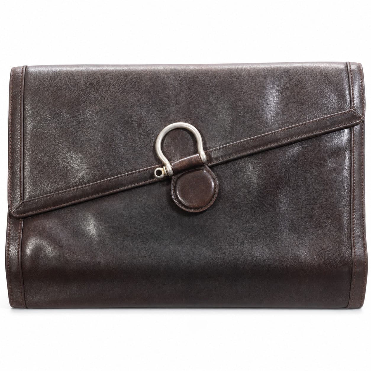 Gucci Brown Leather Envelope Clutch Handbag Purse Bag Horseshoe Closure handbags auction on bidia.ai