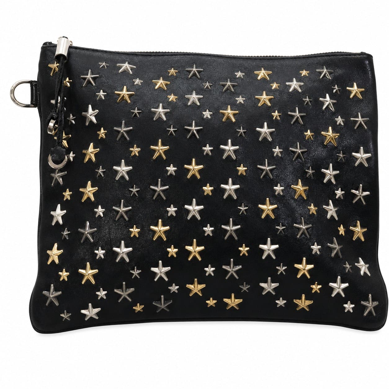 Jimmy Choo Derek Black Leather Star Studded Clutch Bag Purse Pouch handbags auction on bidia.ai