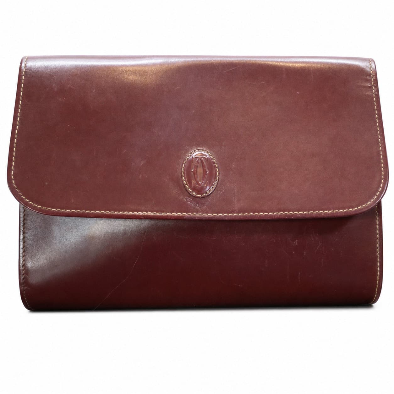 Cartier Must De Cartier Burgundy Leather Clutch Bag Handbag Purse handbags auction on bidia.ai