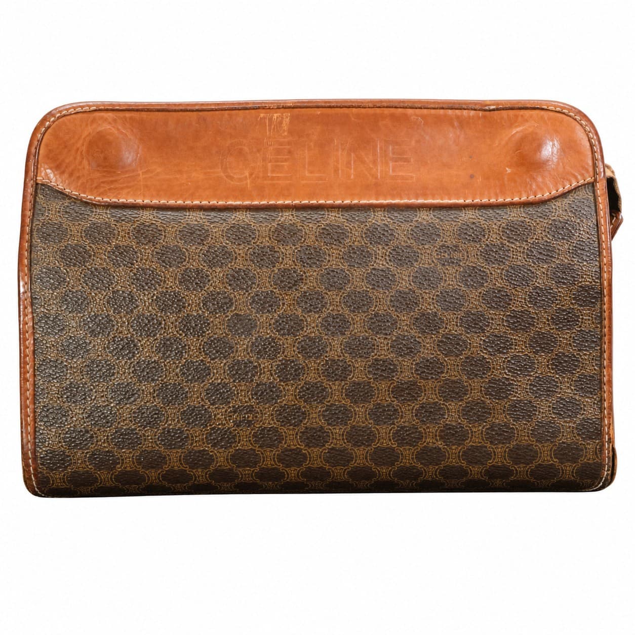 Céline Macadam Handbag Purse Bag Clutch Canvas Leather Brown Top Handle handbags auction on bidia.ai