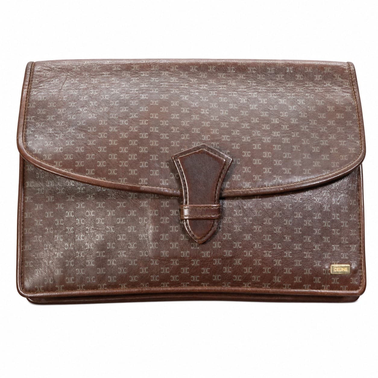 Céline Macadam Monogram Leather Clutch Handbag Purse Bag Brown handbags auction on bidia.ai