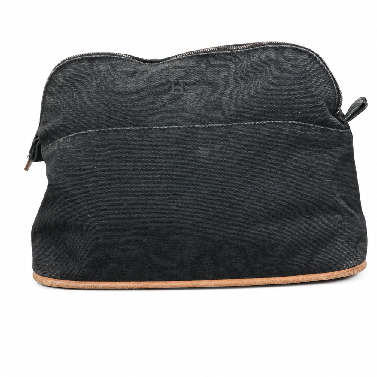 Hermès Black Canvas Leather Cosmetic Pouch Toiletry Bag Clutch handbags auction on bidia.ai