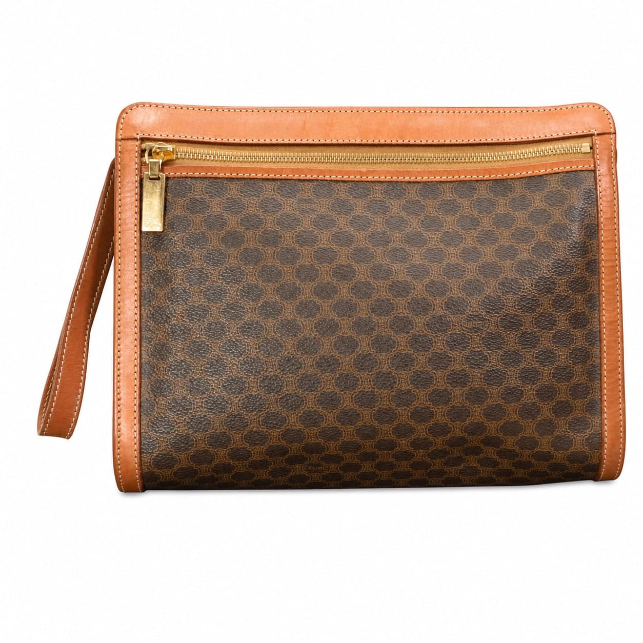 Céline Macadam Clutch Wristlet Bag Purse Pouch Brown Coated Canvas Leather handbags auction on bidia.ai
