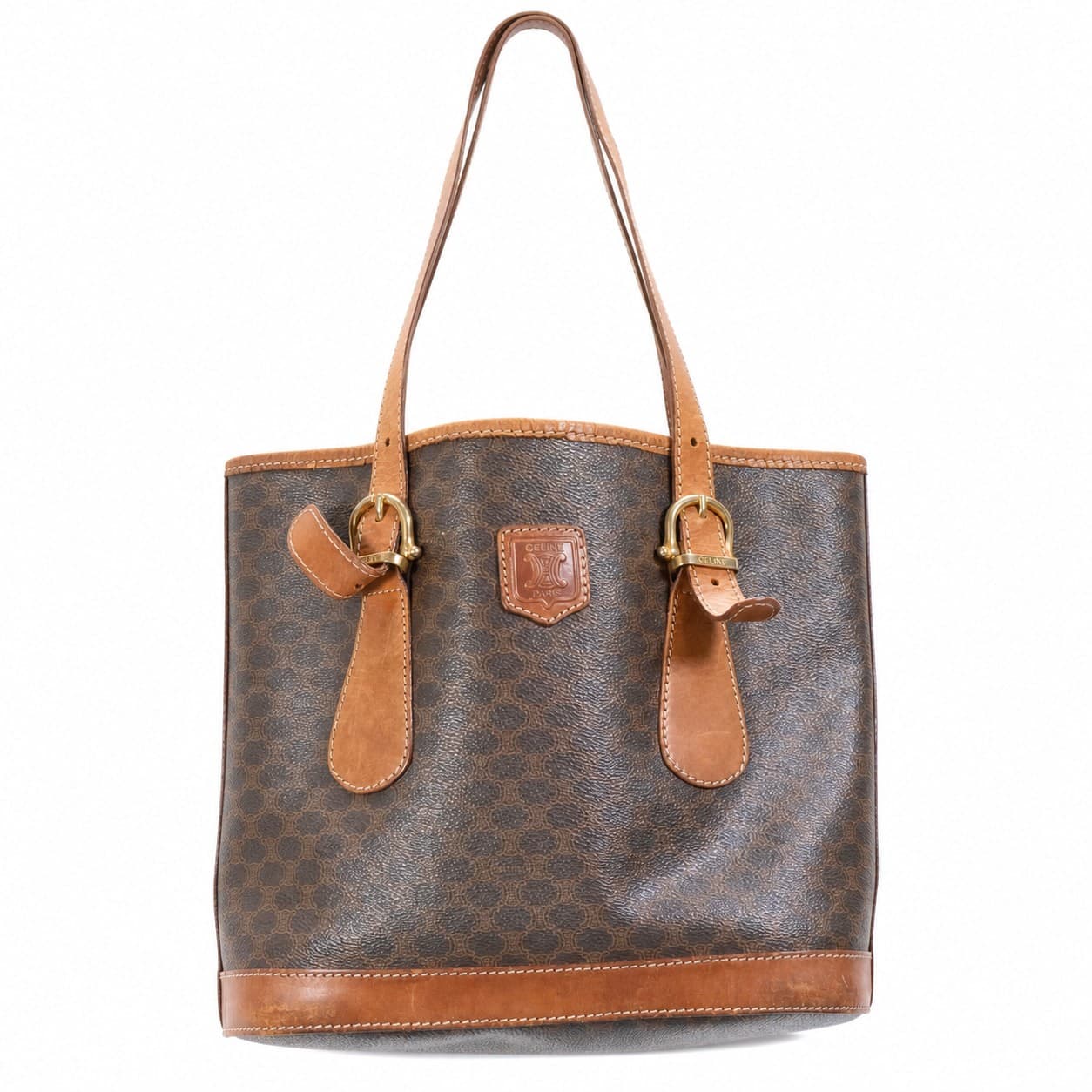 Céline Macadam Canvas Leather Tote Shoulder Bag Handbag Purse Brown handbags auction on bidia.ai