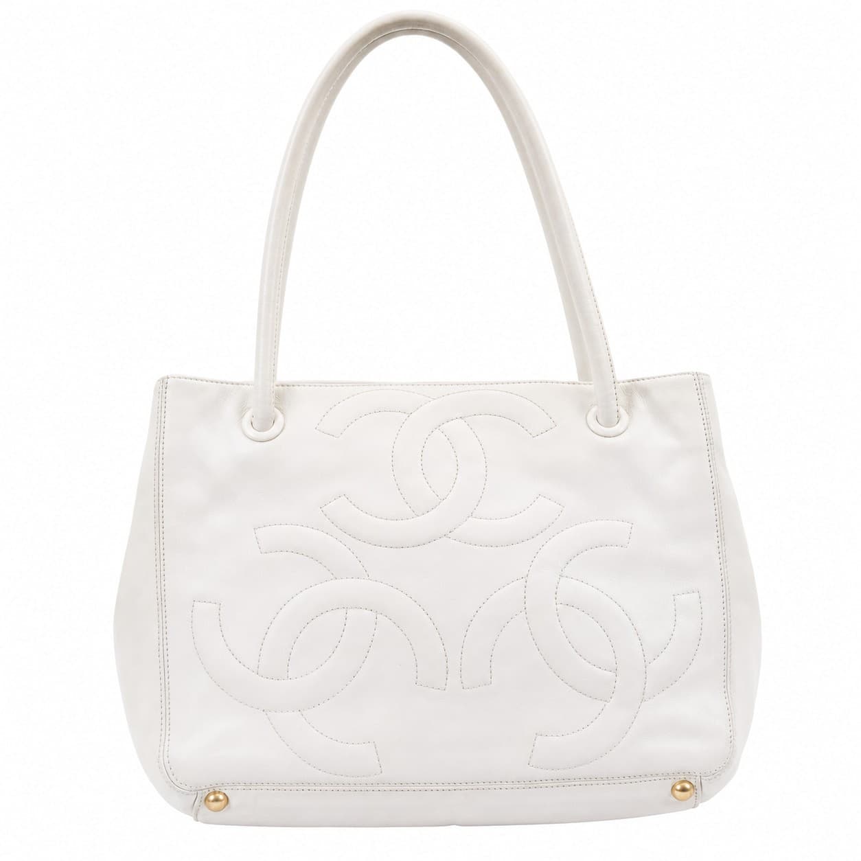 Chanel White Leather CC Logo Tote Shoulder Bag Handbag Purse Gold Hardware handbags auction on bidia.ai
