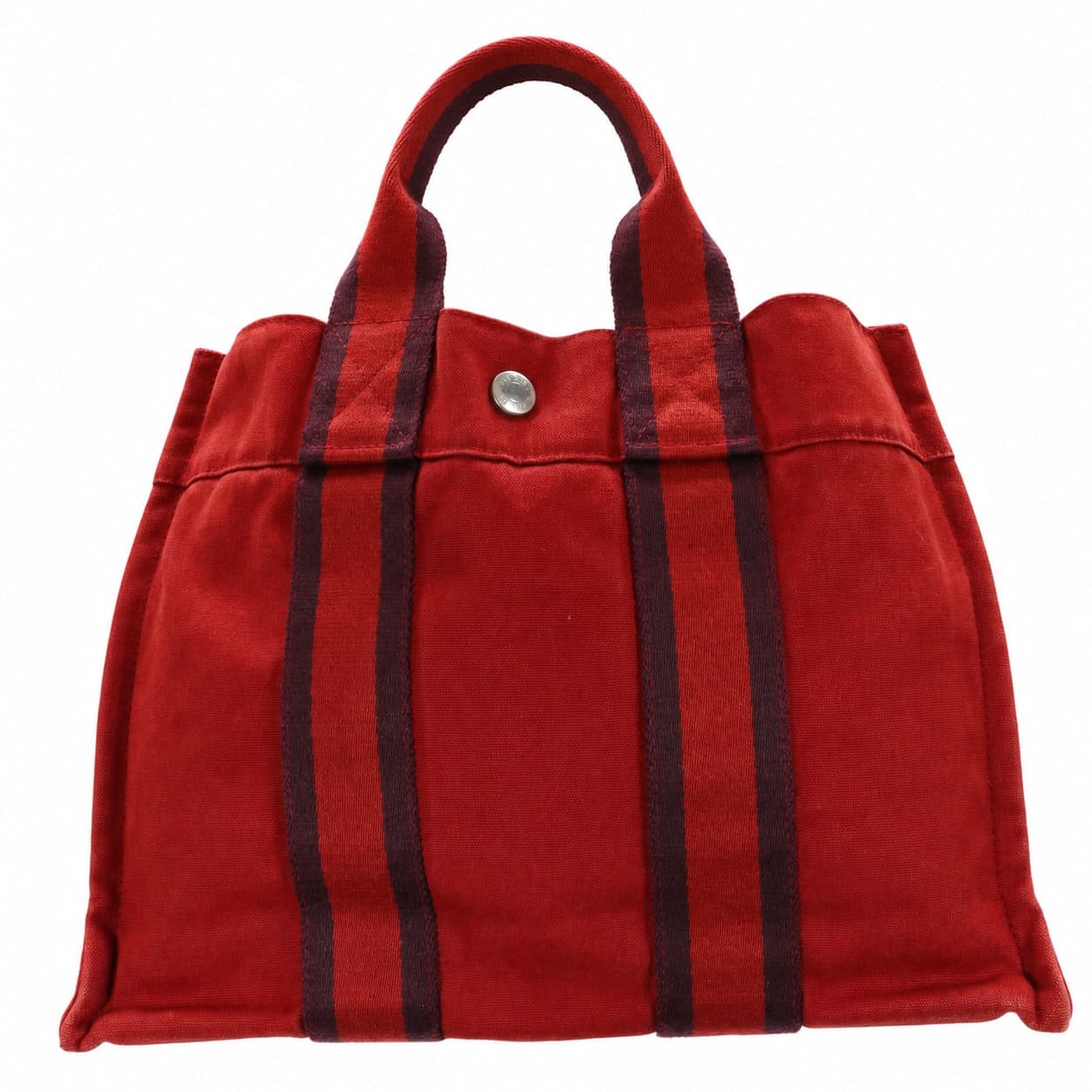 Hermès Fourre Tout PM Canvas Tote Handbag Purse Bag Red Burgundy Striped handbags auction on bidia.ai