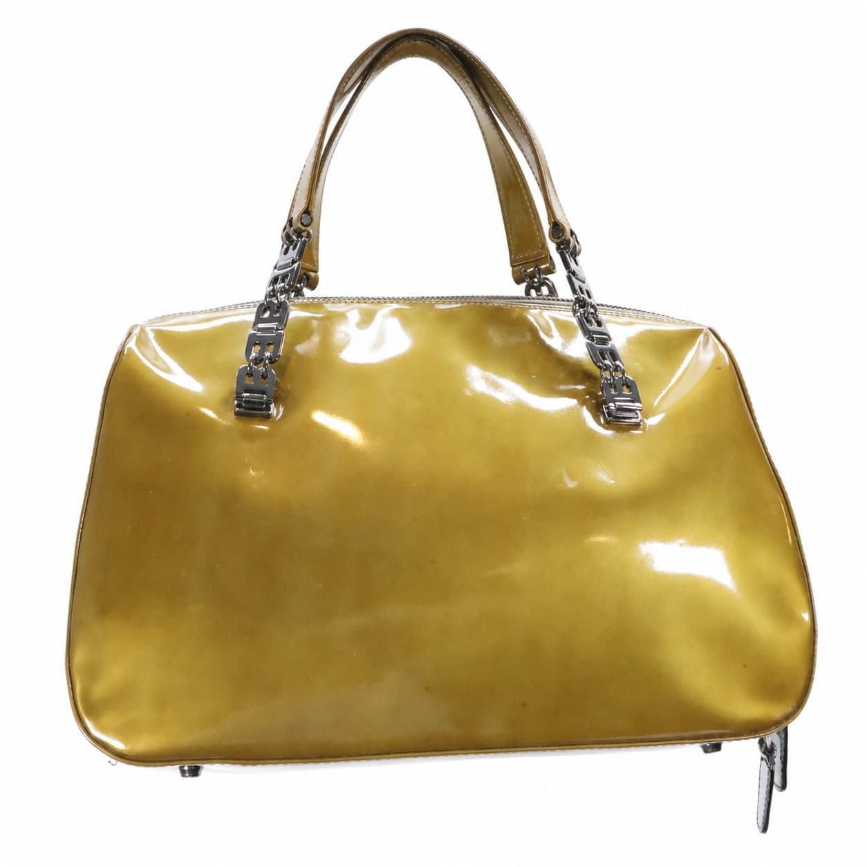 Bally Patent Leather Handbag Purse Bag Olive Yellow Top Handle Satchel handbags auction on bidia.ai