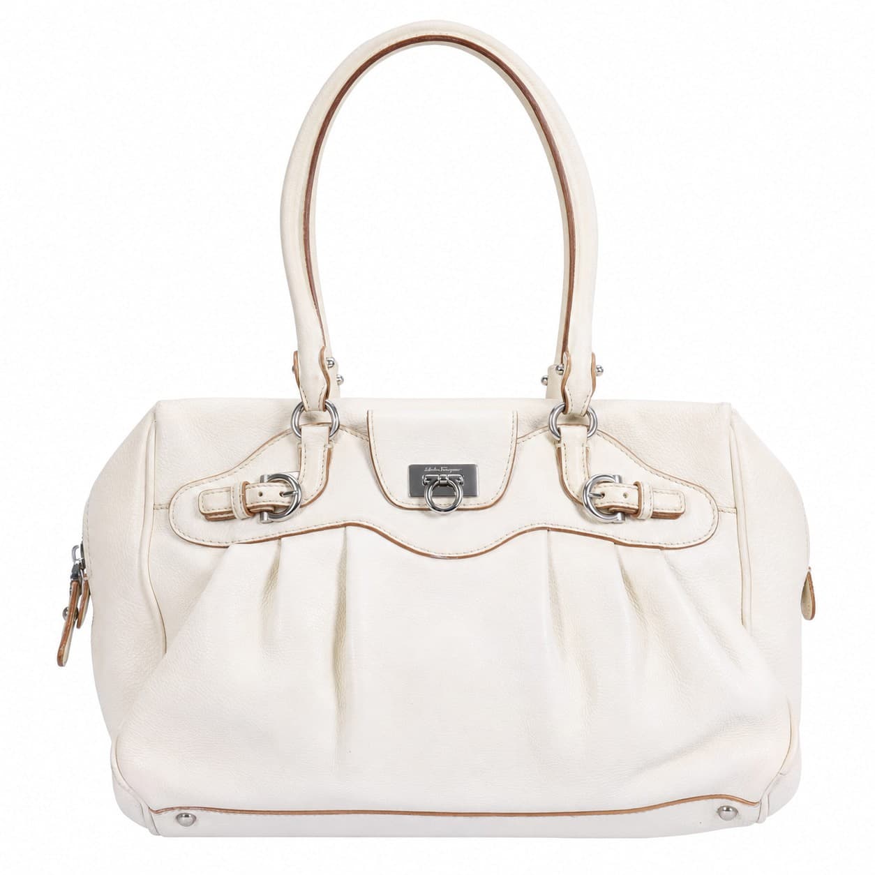Salvatore Ferragamo Ivory Leather Gancini Shoulder Bag Handbag Purse Satchel handbags auction on bidia.ai