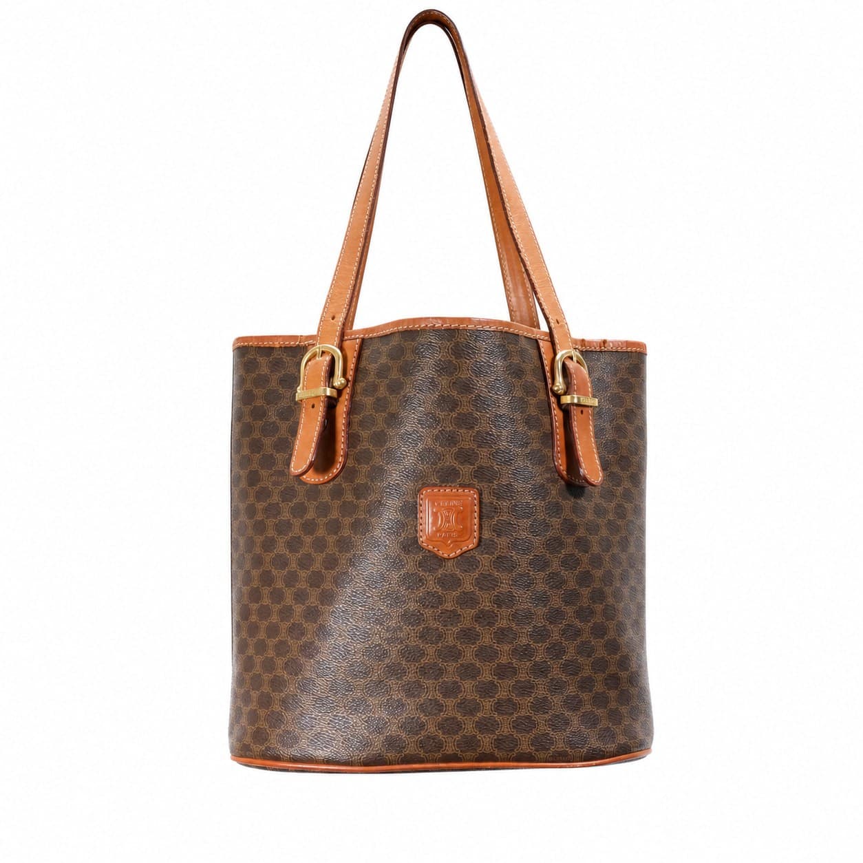 Celine Macadam Brown Coated Canvas Leather Tote Shoulder Bag Handbag Purse handbags auction on bidia.ai
