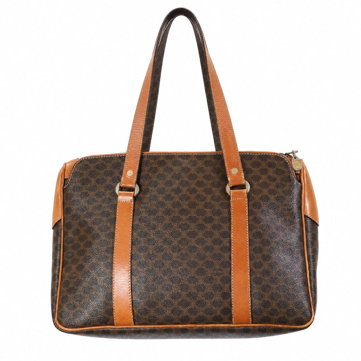 Céline Macadam Coated Canvas Leather Boston Shoulder Bag Handbag Brown handbags auction on bidia.ai
