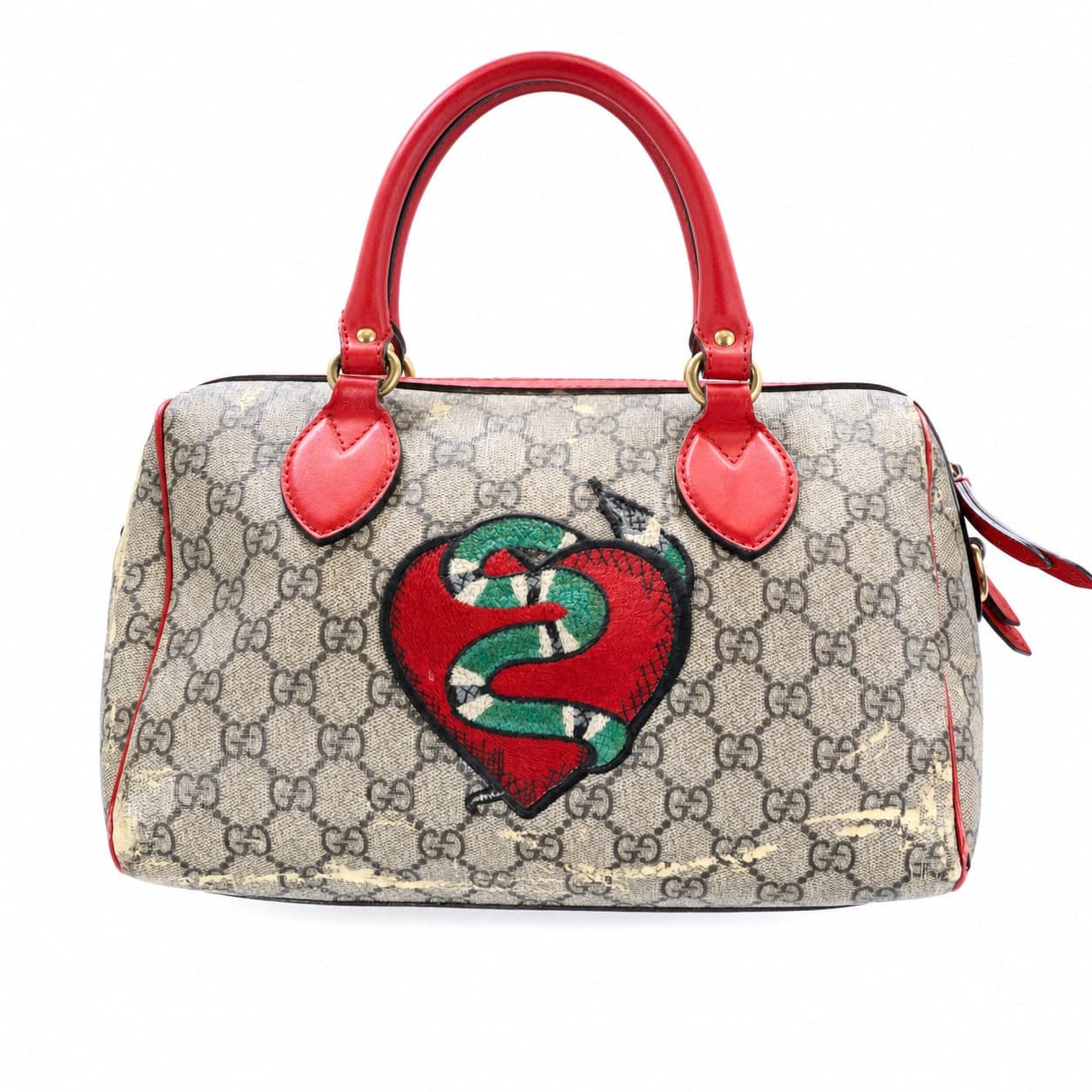 Gucci Limited Edition GG Supreme Heart Snake Top Handle Boston Bag Handbag Red handbags auction on bidia.ai