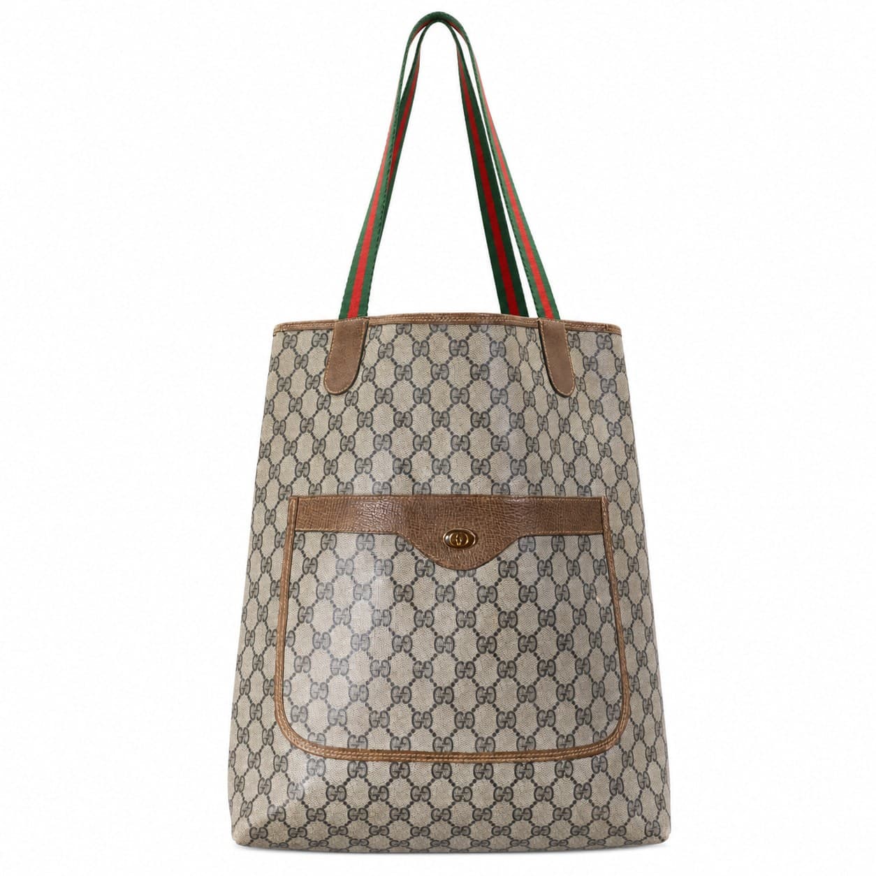 Gucci GG Supreme Canvas Web Stripe Tote Bag Handbag Purse Shoulder Bag Beige Brown handbags auction on bidia.ai