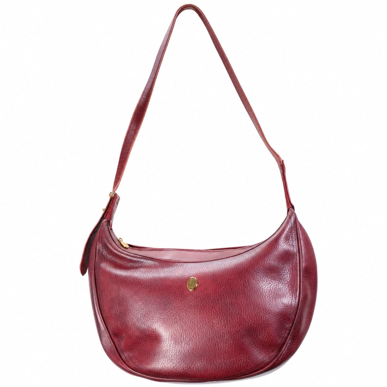 Cartier Must De Cartier Burgundy Leather Shoulder Bag Hobo Purse Handbag handbags auction on bidia.ai