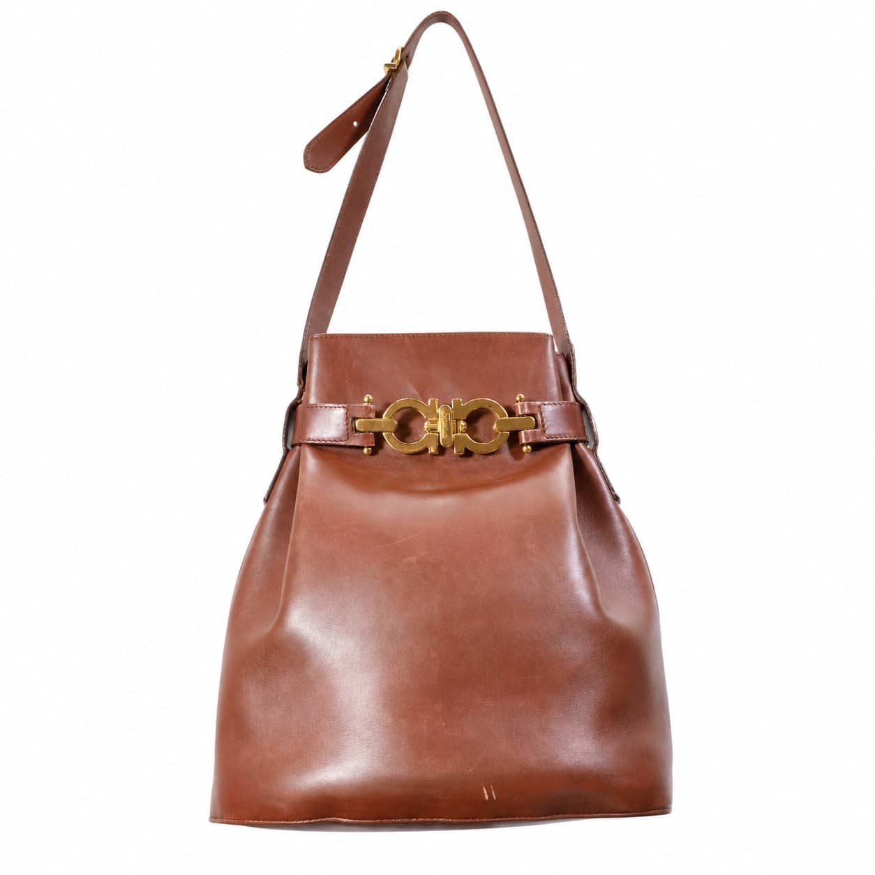 Salvatore Ferragamo Gancini Brown Leather Shoulder Bag Handbag Purse handbags auction on bidia.ai
