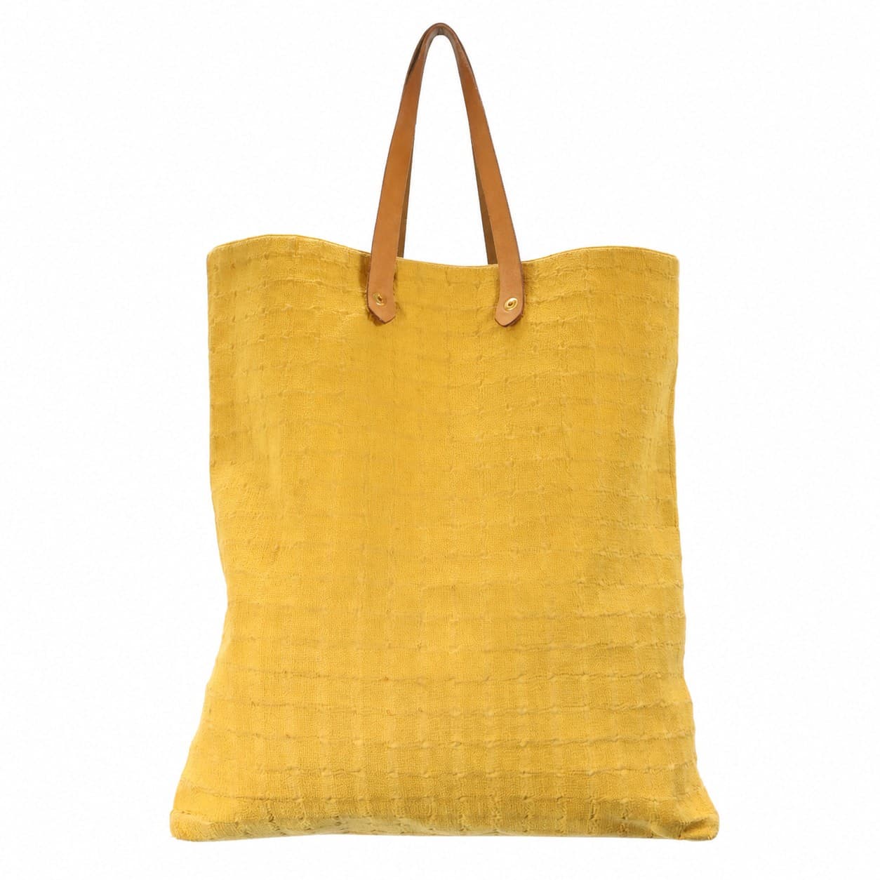 Hermès Yellow Terry Cloth Tote Bag Handbag Purse Natural Leather Handles handbags auction on bidia.ai