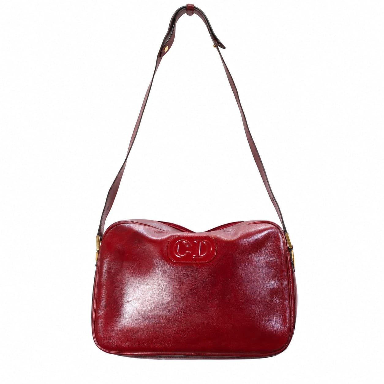 Christian Dior Burgundy Leather CD Logo Crossbody Shoulder Bag Handbag Purse handbags auction on bidia.ai