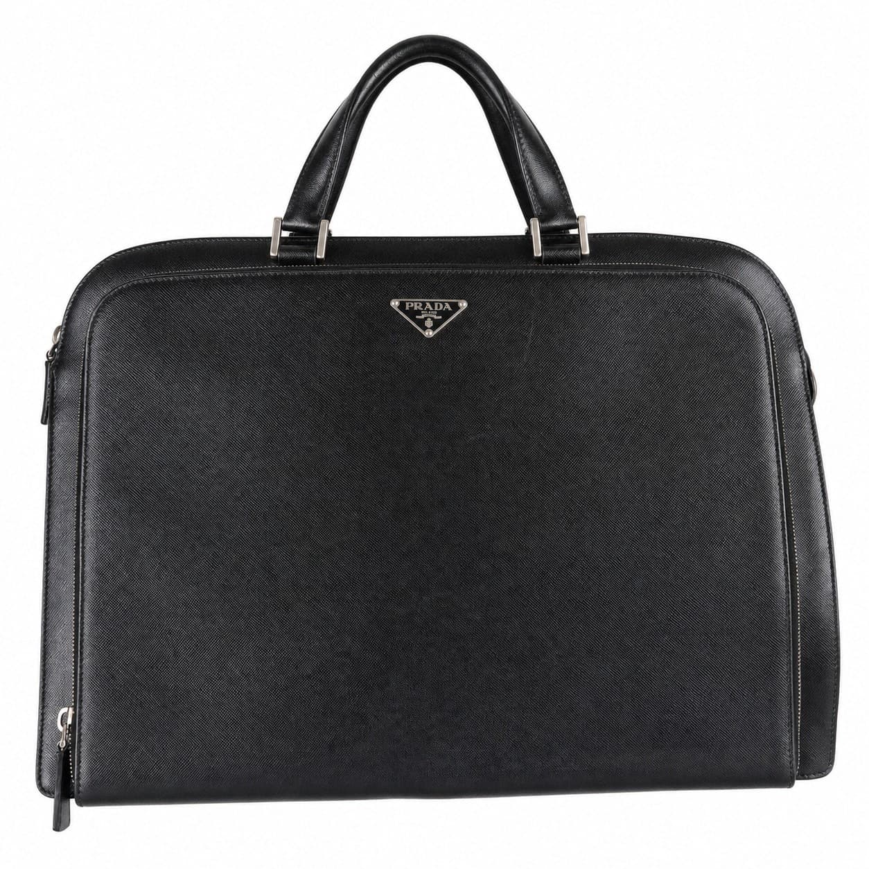 Prada Saffiano Leather Briefcase Top Handle Bag Black Business Handbag handbags auction on bidia.ai