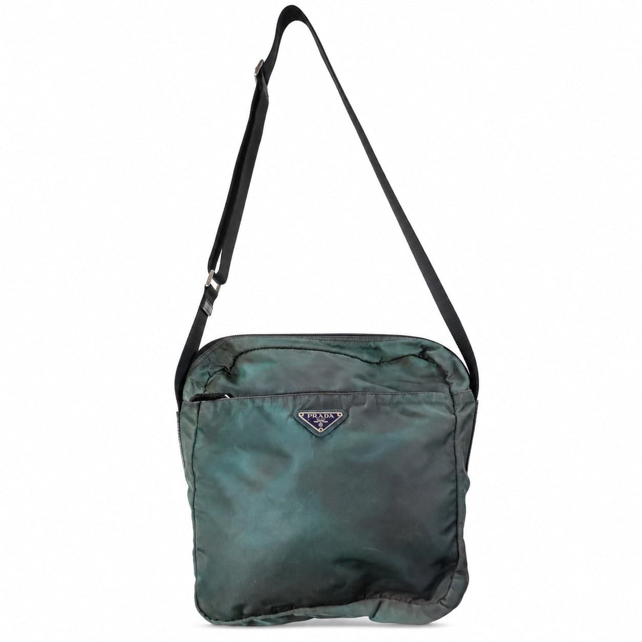 Prada Tessuto Nylon Crossbody Messenger Bag Handbag Purse Green Silver Hardware handbags auction on bidia.ai