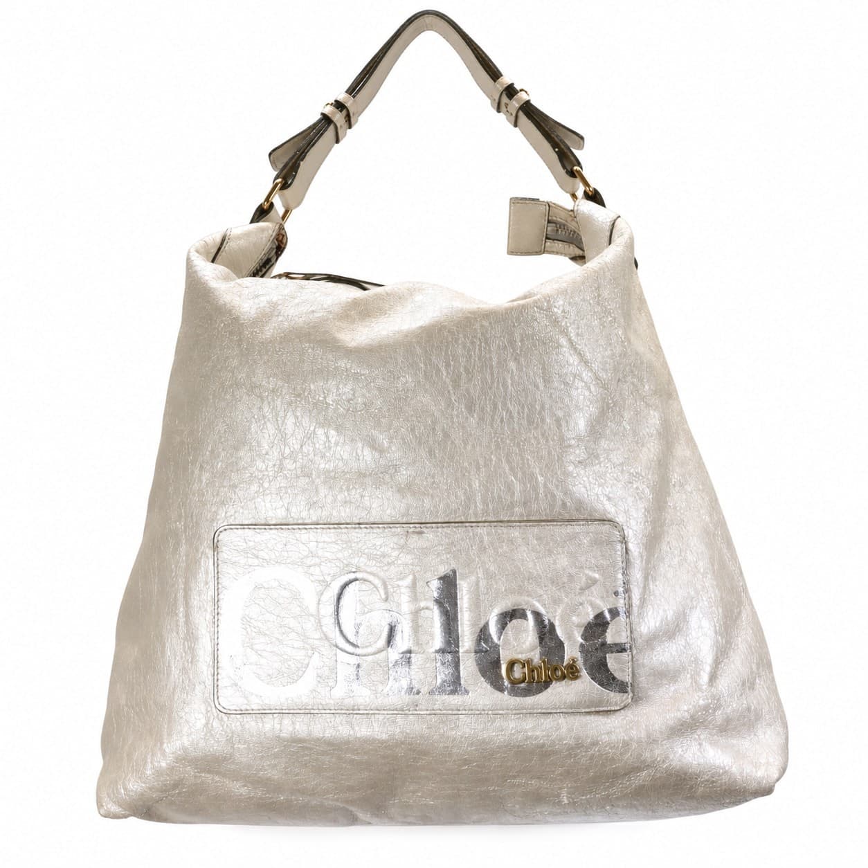 Chloé Metallic Gold Leather Logo Hobo Shoulder Bag Handbag Purse Champagne handbags auction on bidia.ai