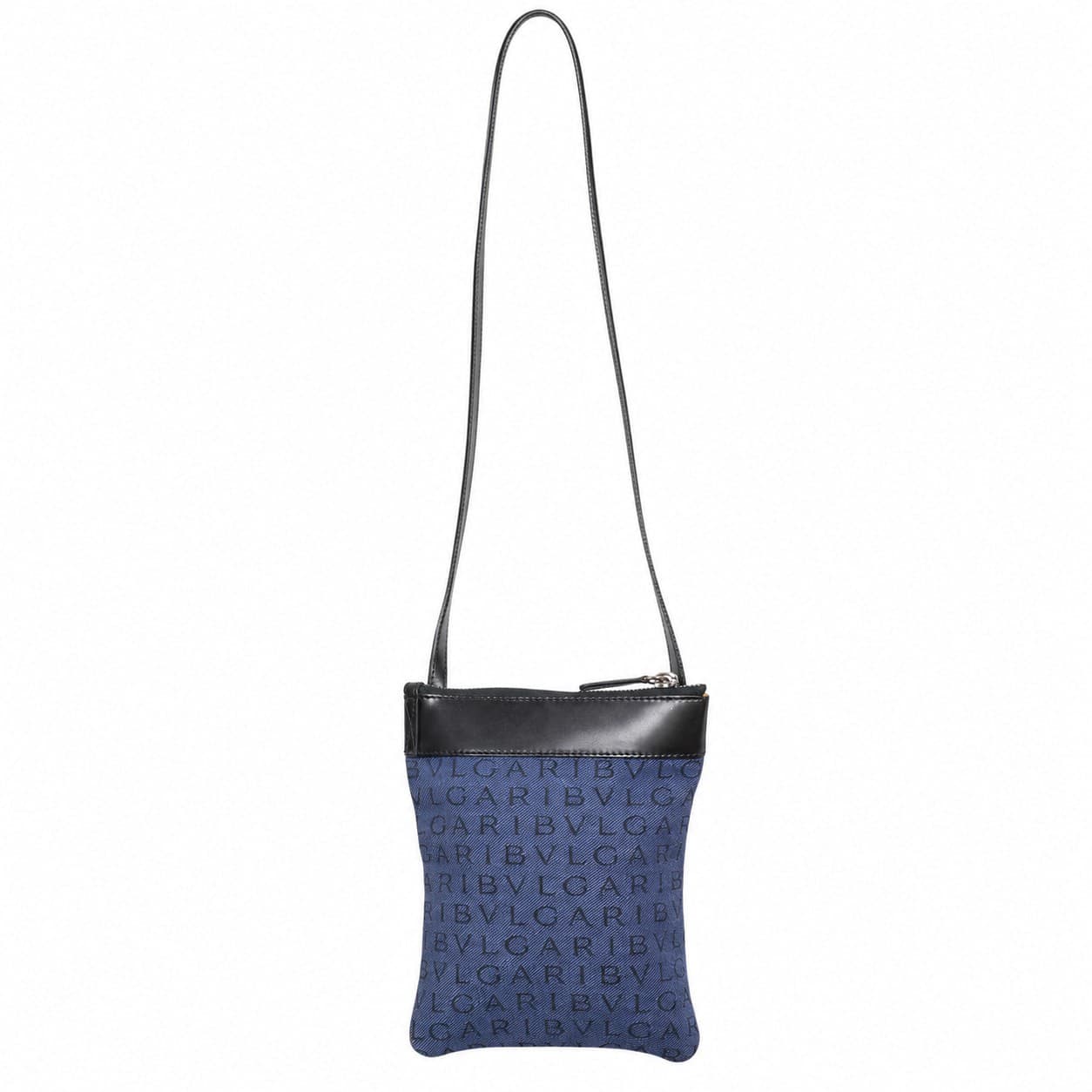Bvlgari Logo Mania Canvas Leather Crossbody Shoulder Bag Purse Blue handbags auction on bidia.ai