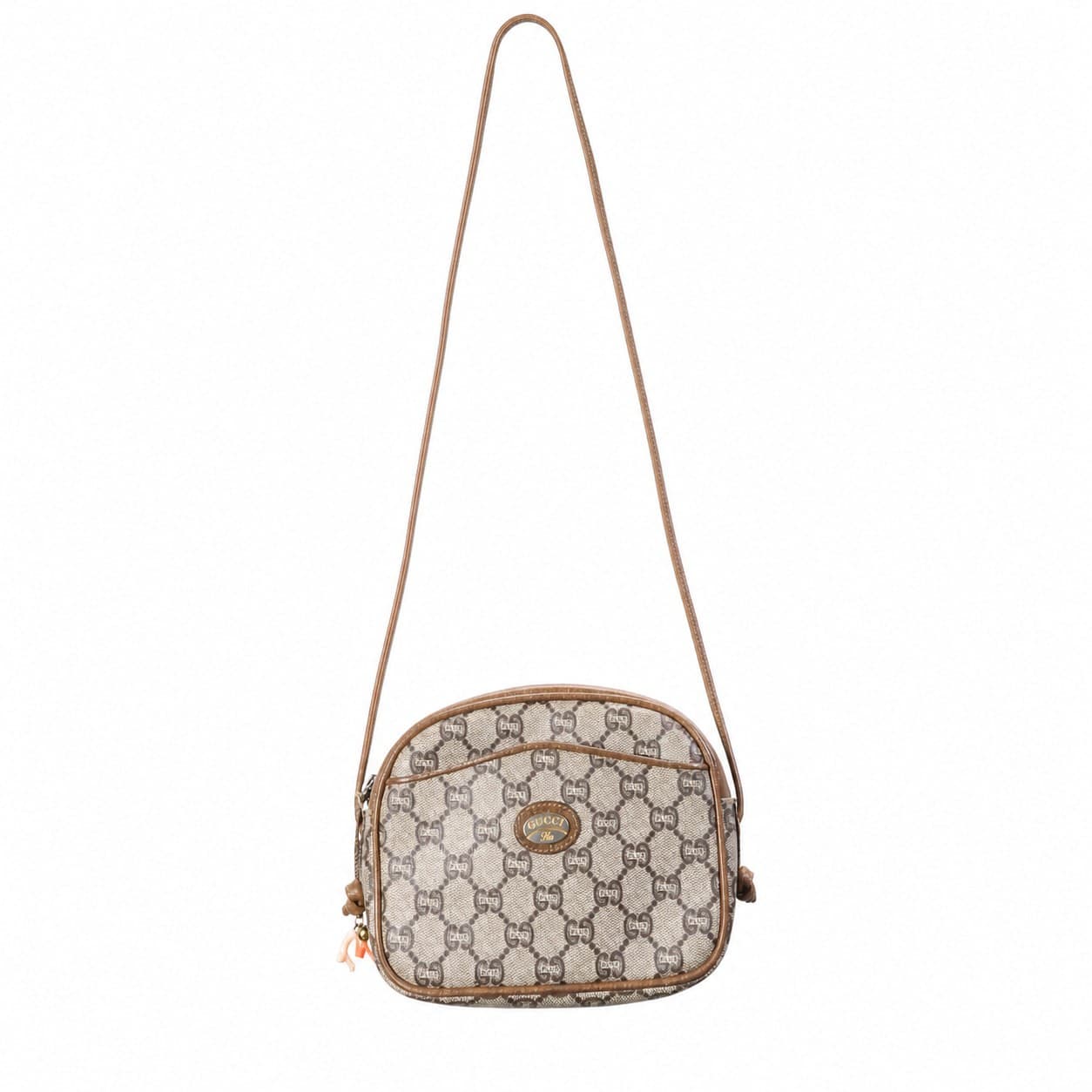 Gucci Plus GG Monogram Canvas Crossbody Camera Bag Purse Brown Leather handbags auction on bidia.ai