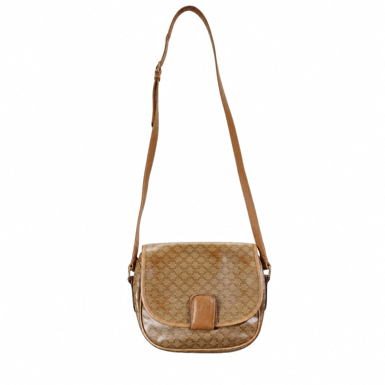 Céline Macadam Monogram Canvas Leather Crossbody Shoulder Bag Purse Beige handbags auction on bidia.ai