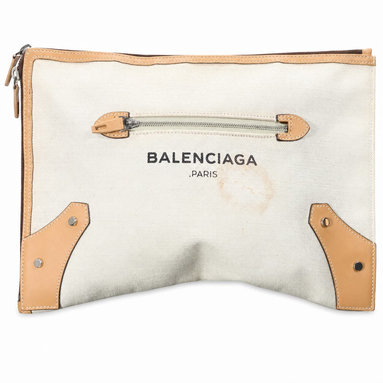 Balenciaga Canvas Leather Logo Clutch Pouch Bag Handbag Purse Ivory Beige handbags auction on bidia.ai