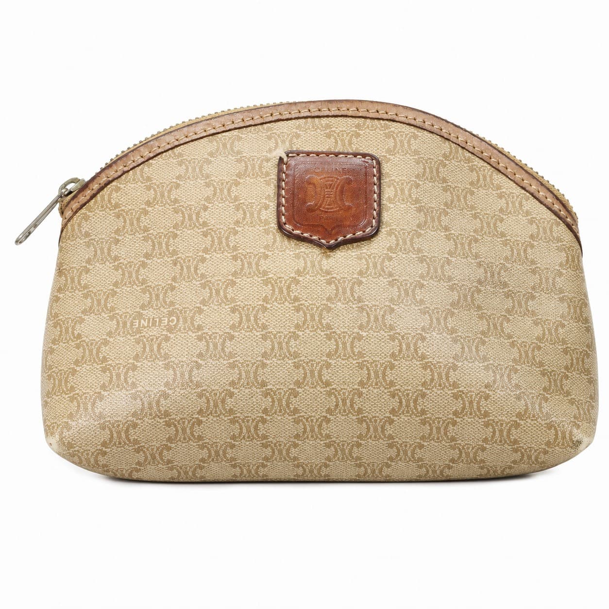 Céline Macadam Monogram Canvas Cosmetic Pouch Clutch Bag Beige Brown handbags auction on bidia.ai