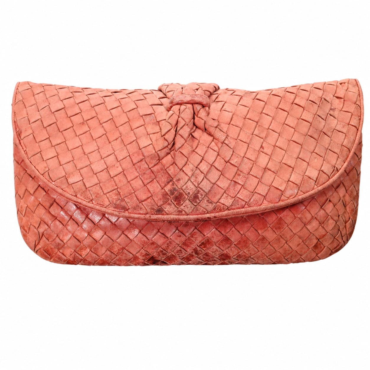 Bottega Veneta Intrecciato Woven Leather Envelope Clutch Purse Bag Coral Pink handbags auction on bidia.ai