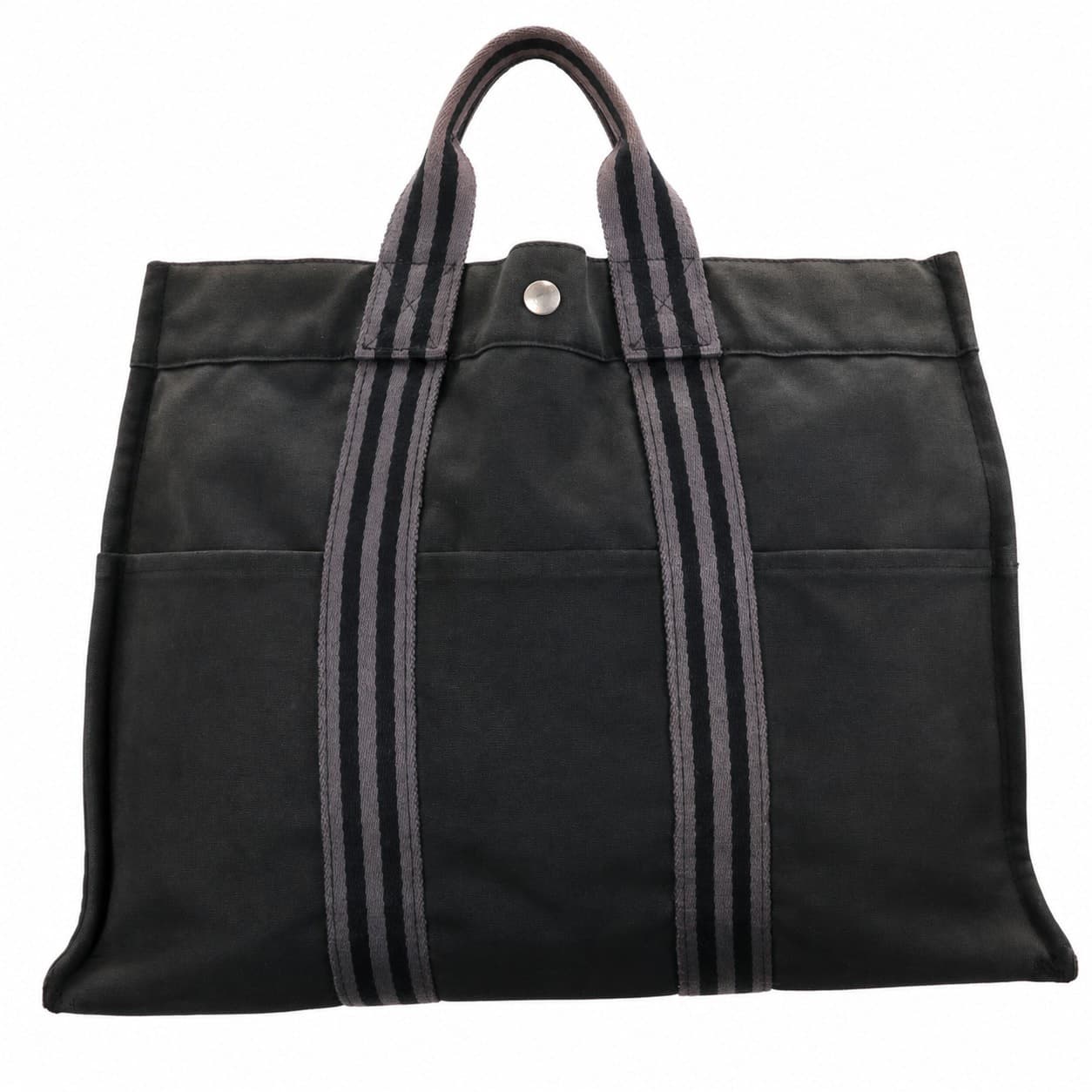 Hermès Fourre Tout MM Black Canvas Grey Stripe Tote Bag Handbag Purse handbags auction on bidia.ai