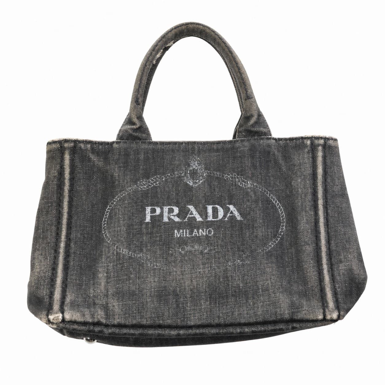 Prada Canapa Gray Canvas Logo Tote Handbag Purse Bag handbags auction on bidia.ai